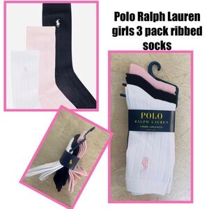Polo Ralph Lauren girls 3 pack crew ribbed socks